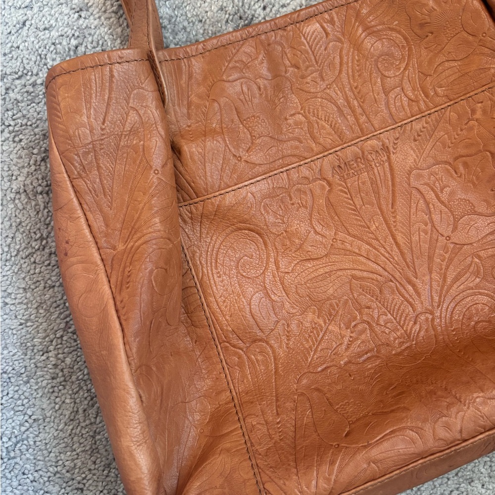 American Leather Co Brown Genuine Leather Embossed Shoulder Bag Boho Western - Picture 5 of 16